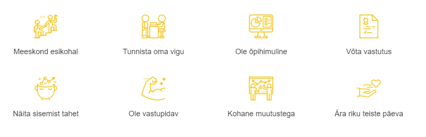 Skyproffi meeskonna väärtused esitlusslaidil avatud uste päeval